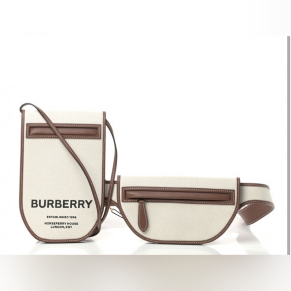 Brandnew Burberry Canvas Smooth Calfskin Olympia Belt Bag Natural - Picture 1 of 8
